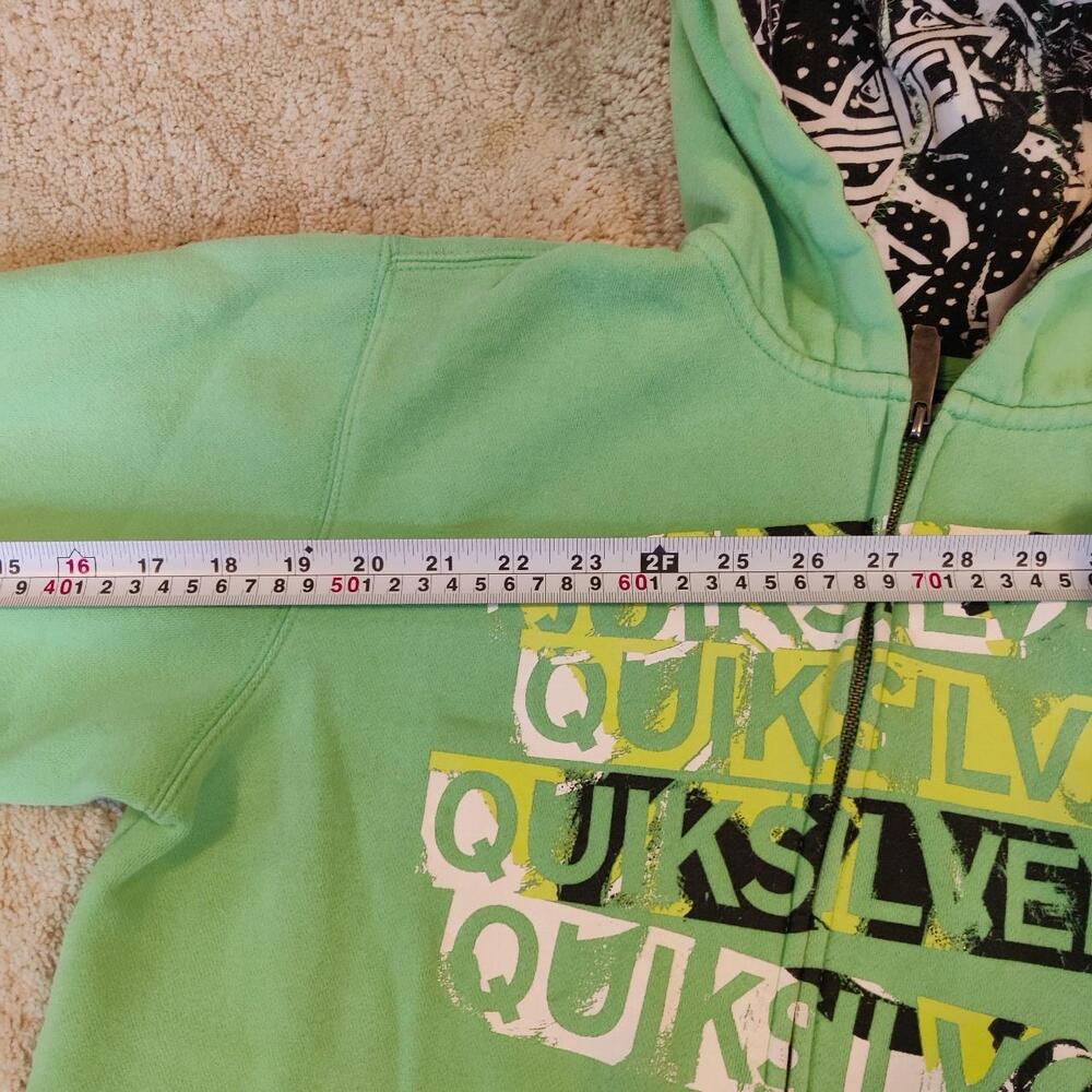 Y2K Quiksilver green zip up hoodie with front and back details - Picture 5 of 8